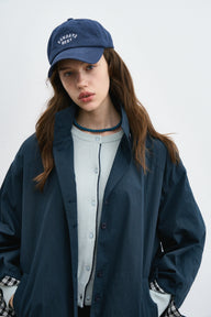 Trendy Stand-Up Collar Oversized Jacket with Checkered Panels