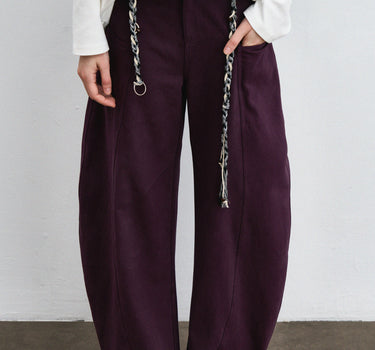 Vintage Curved-Leg Workwear Pants with Chain Detail