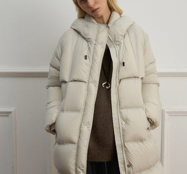 Women’s Long-Length Zipper Hooded Down Coat
