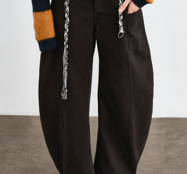 Vintage Curved-Leg Workwear Pants with Chain Detail