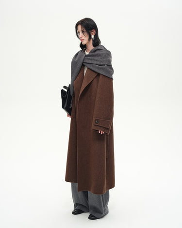 Natural Wool & Silk Wide Lapel Coat | Elegant Warmth