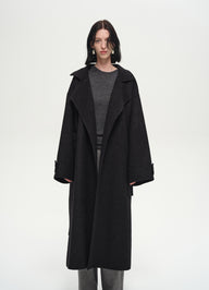 Natural Wool & Silk Wide Lapel Coat | Elegant Warmth