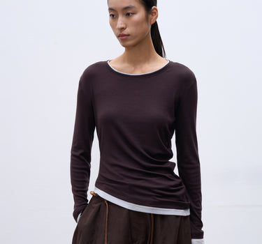 Asymmetric Long-Sleeve Burgundy T-Shirt