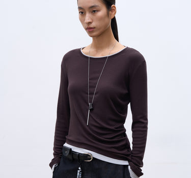 Asymmetric Long-Sleeve Burgundy T-Shirt