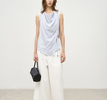 Sleeveless Swing Collar Top with Modern Edge