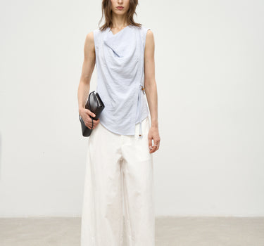 Sleeveless Swing Collar Top with Modern Edge