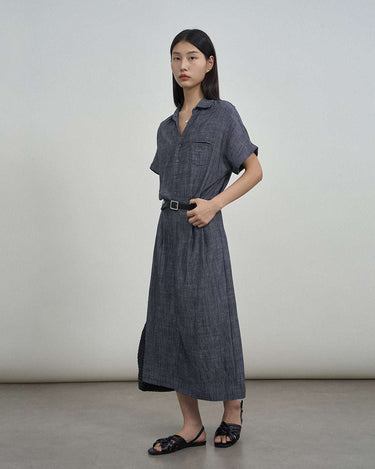 Vintage Linen-Blend Dress with Belt