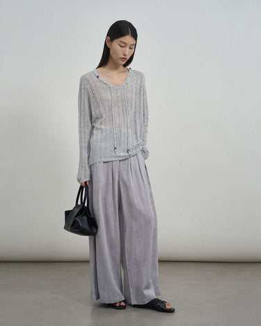 Lightweight Beaded Cable-Knit Sweater