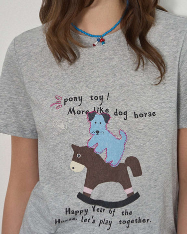 Playful Puppy and Rocking Horse T-Shirt for Casual Style