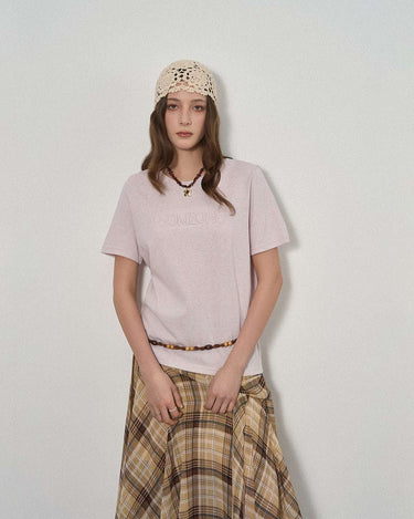 Letter Print T-Shirt with Tonal Embroidery