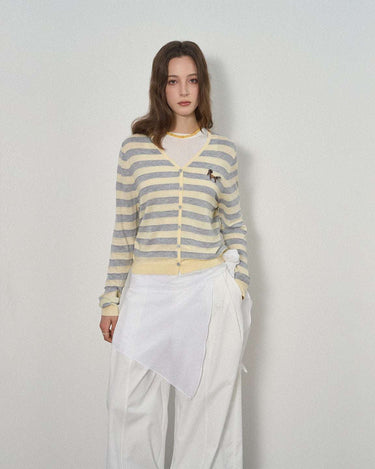 Embroidered Pony Striped Cardigan with Retro Appeal