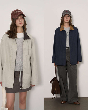Leather Collar Patchwork Jacket: Vintage Style Meets Modern Comfort