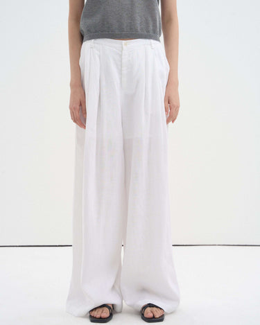 Linen Blend Textured Pleated Wide-Leg Pants