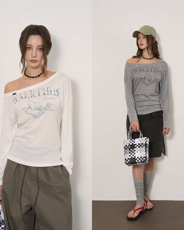 Off-Shoulder Long Sleeve with Vintage Charm