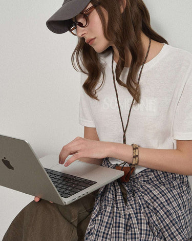 Letter Print T-Shirt with Tonal Embroidery