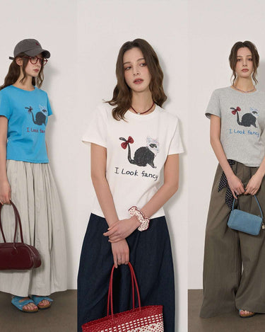 Sweet-Edgy Cat Print Tee for Every Casual Look