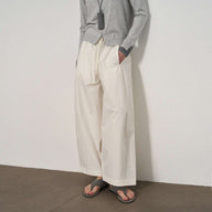 Elastic Waist Curved-Leg Pants