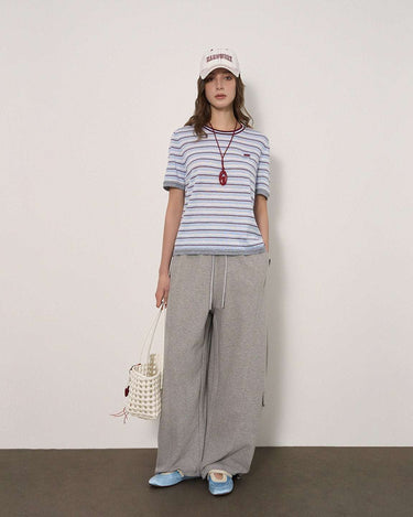 Vintage-Inspired Contrast-Striped Short-Sleeve Shirt