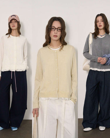 Sophisticated Striped Patchwork Cardigan with Ruffled Hem