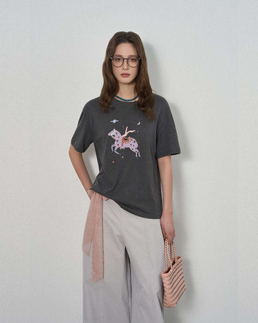 Casual Letter T-Shirt with Whimsical Graphic Print