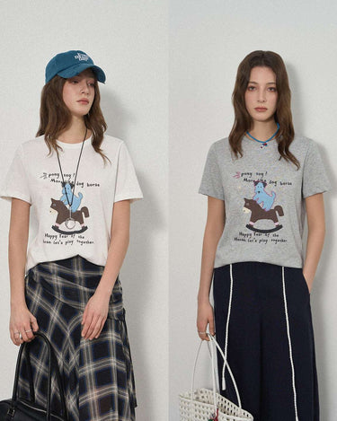 Playful Puppy and Rocking Horse T-Shirt for Casual Style