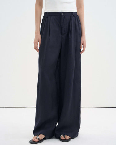 Linen Blend Textured Pleated Wide-Leg Pants