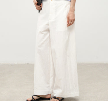 High Waist Wide-Leg Cotton Blend Pants