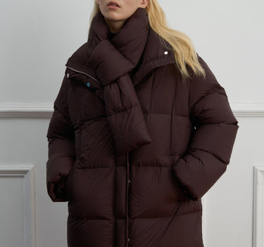 Black Mid-Length Down Jacket with Scarf Collar