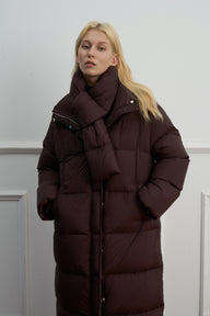 Black Mid-Length Down Jacket with Scarf Collar