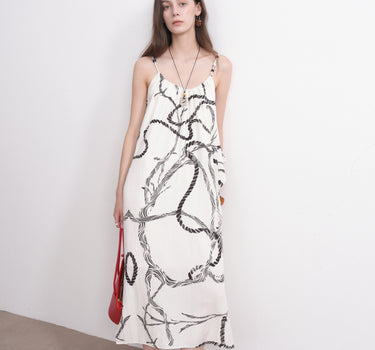 Tencel Linen Floral Print Spaghetti-Strap Dress
