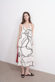 Tencel Linen Floral Print Spaghetti-Strap Dress
