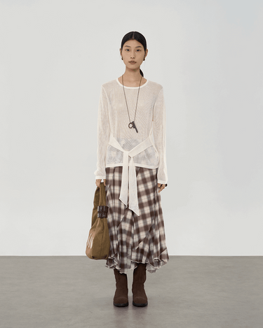 Checkered Asymmetric Drape Skirt