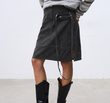 Retro Deconstructed Denim Workwear Skirt