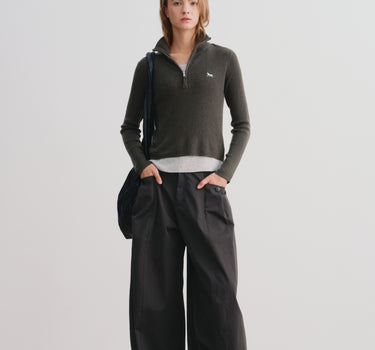 Ribbed Cropped Half-Zip Top