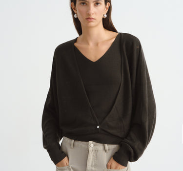 Diamond Openwork V-Neck Sweater Set for Women