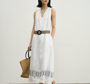 Linen Fringe Embroidered Boho Dress