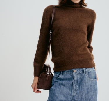 Fuzzy Wool Cashmere High-Neck Top