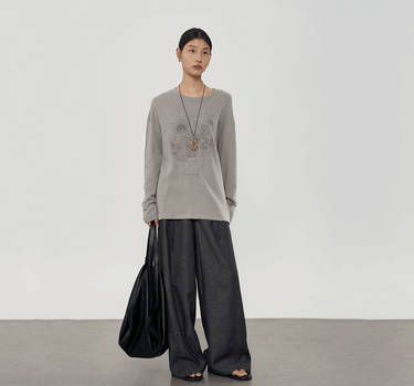 Printed Pattern Cotton T-Shirt with Sunflower Detail