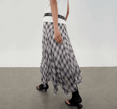 Checkered Asymmetric Drape Skirt