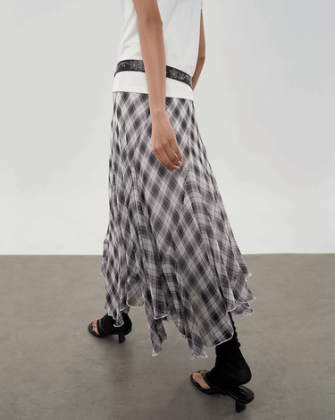 Checkered Asymmetric Drape Skirt