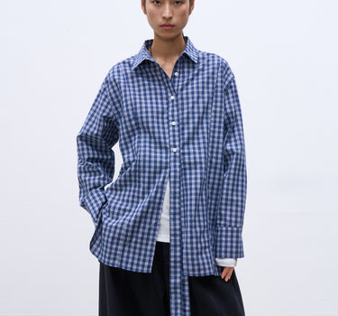 Retro Blue and White Plaid Shirt for Women