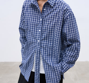 Retro Blue and White Plaid Shirt for Women