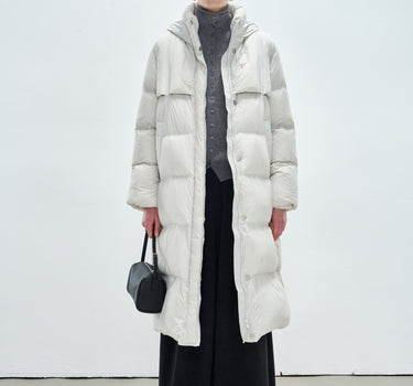 Women’s Long-Length Zipper Hooded Down Coat