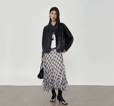 Checkered Asymmetric Drape Skirt
