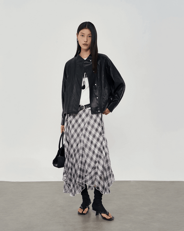 Checkered Asymmetric Drape Skirt