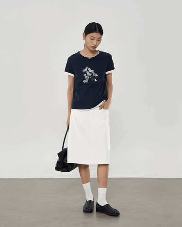 Zebra Print T-Shirt with Embroidery and Sequins