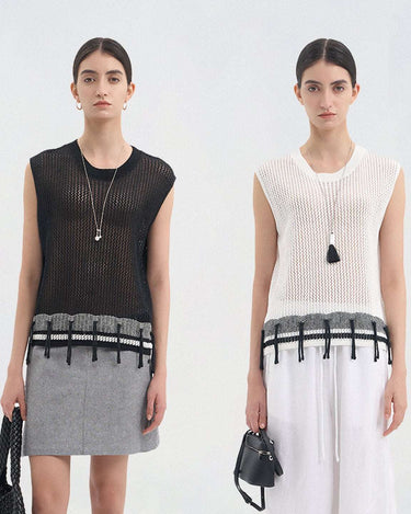 Hand-Tufted Fringe Knit Vest for Women