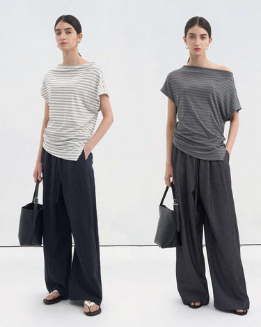 Striped Off-Shoulder Short Sleeve Top