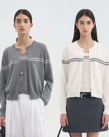 Preppy Relaxed Knit Cardigan Two-Piece Set