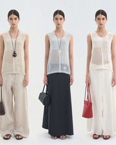 Sheer Layered Crochet Lace-Up Tank Top